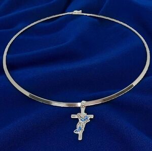 Silver Torque Cross Charm Necklace Choker Fairycore Christian Gothic Lolita 80s